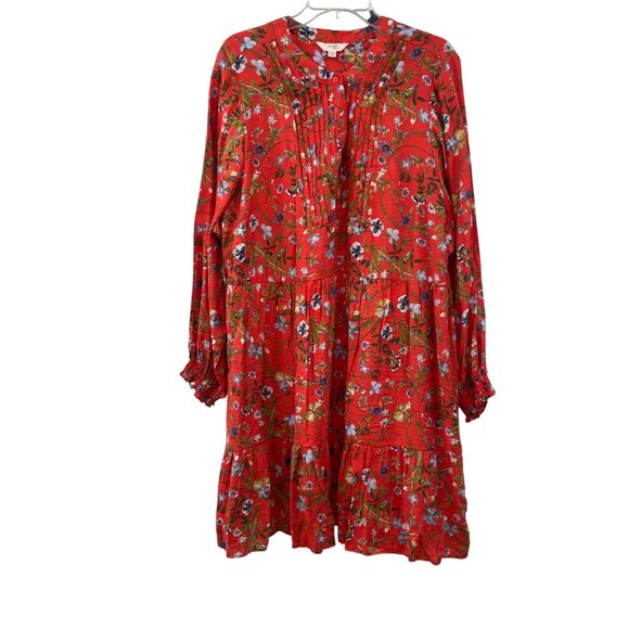 Terra & Sky Floral Pleated Tiered Dress Long Sleeve Orange/Multi Size 2X New - Picture 1 of 9